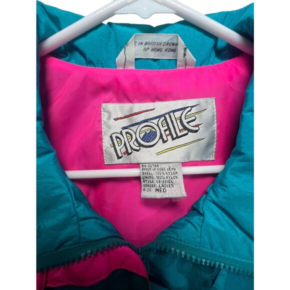 Profile Vintage Women's Half Zip Pullover Teal & Pink Jacket / Size Medium - Picture 10 of 11